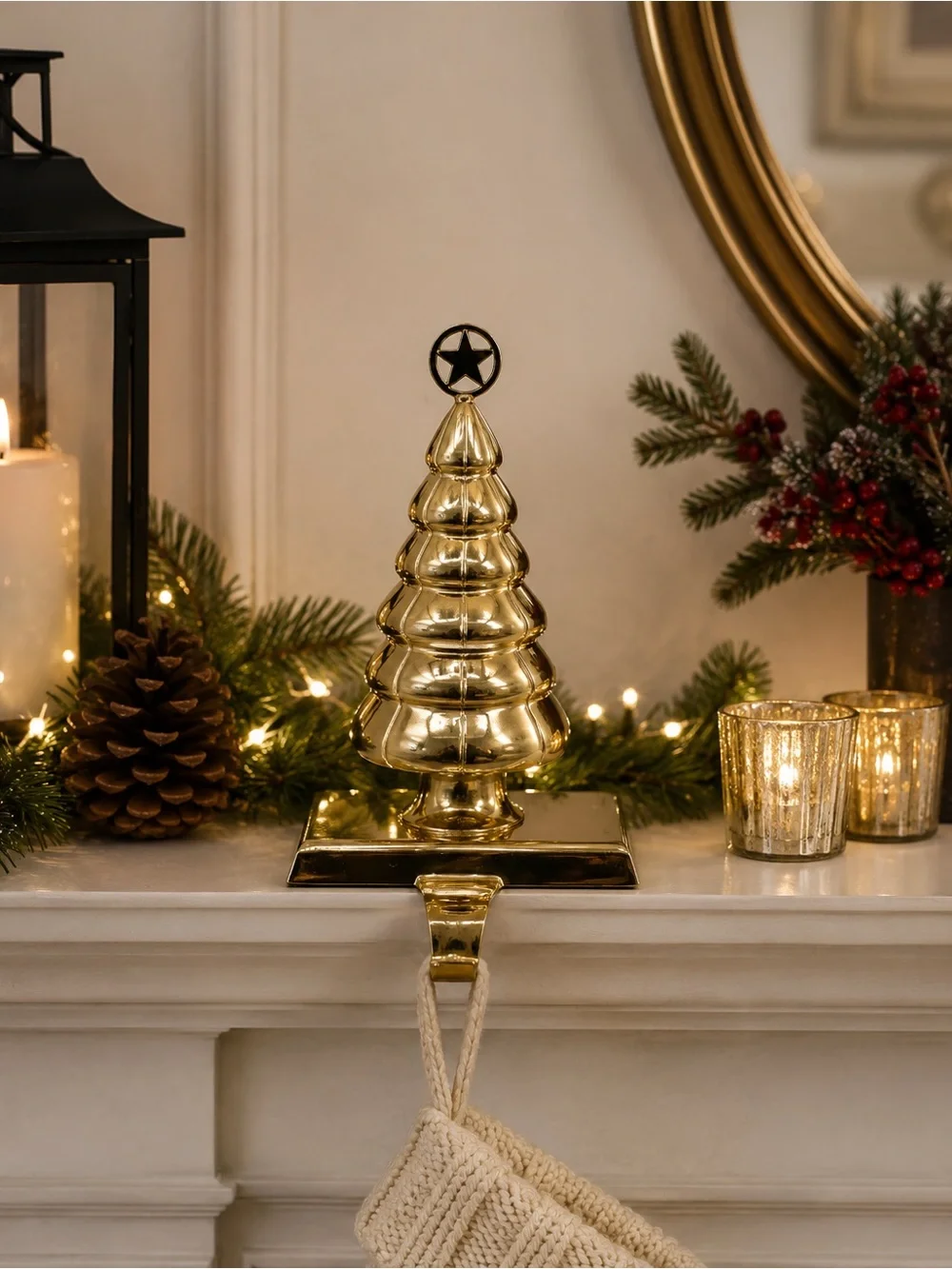 Heavy Polished Brass Christmas Tree Stocking Holder – Mantel Hook
